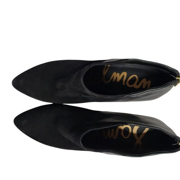 Sam Edelman Black Pointed-Toe Stiletto Ankle Booties With Gold Zipper Detail Wom - Picture 2 of 8